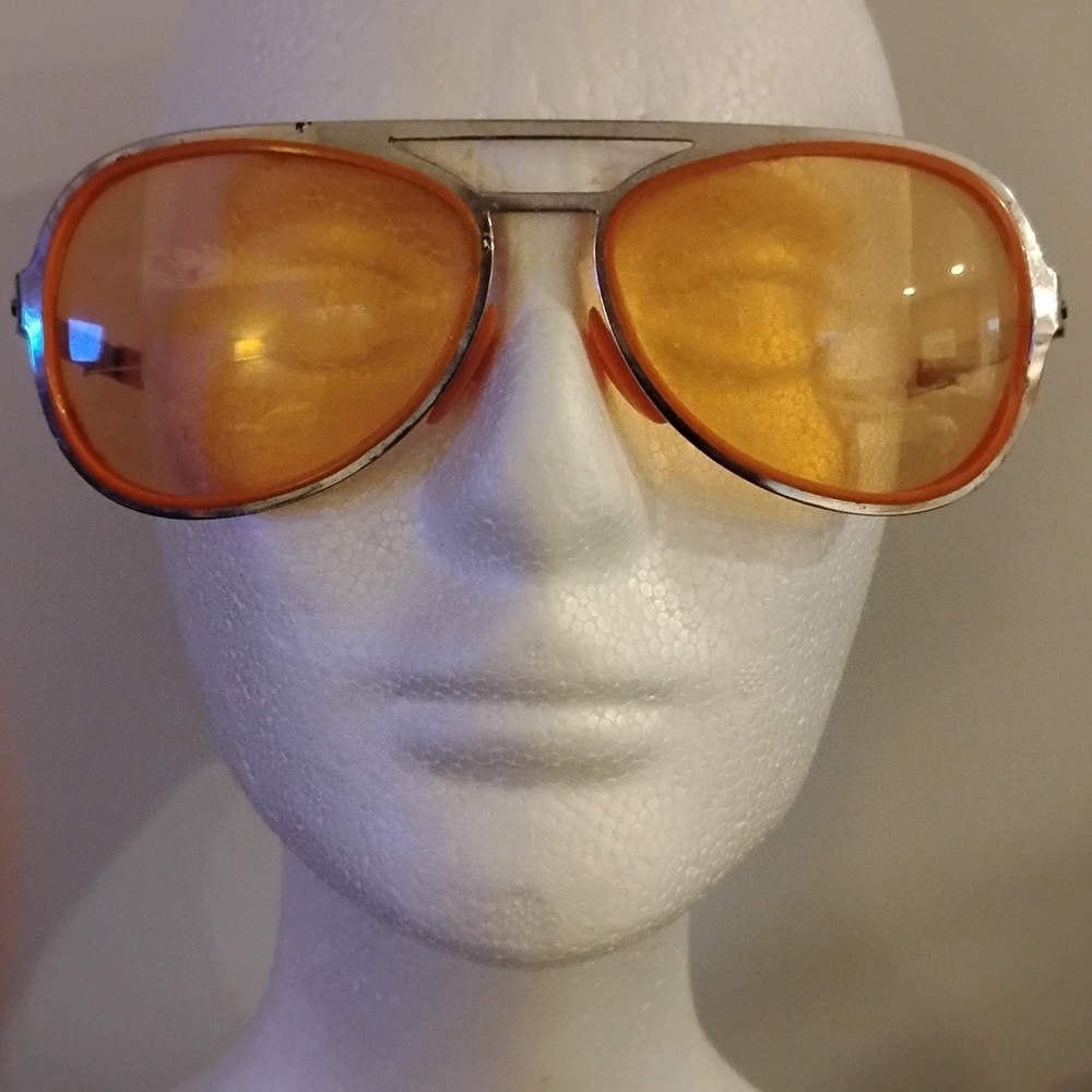 Vintage Silver/Orange Unisex French Aviator  Sunglasses